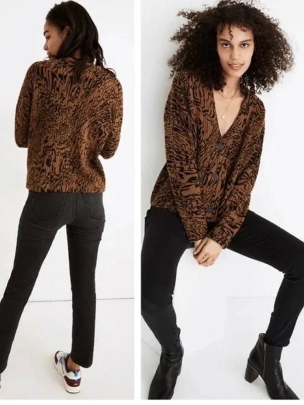 Madewelll Tigerized Cameron Ribbed Cardigan Sweater Coziest Yarn Brown Sz 2XL - Picture 3 of 13